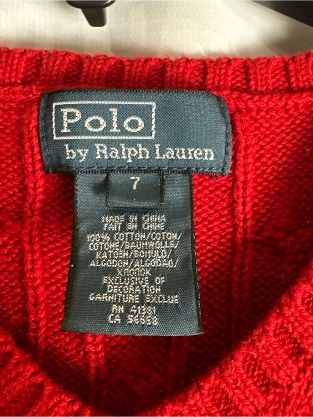 Polo Ralph Lauren Youth Black Red Cable-Knit V-Neck Sweater Vest